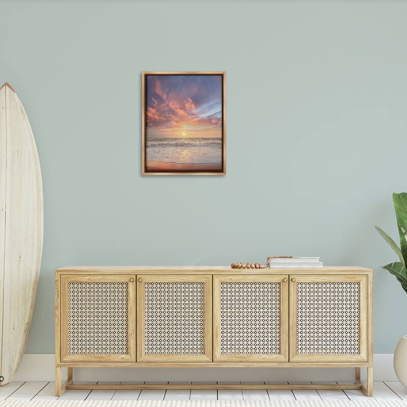 Stupell Sunlit Clouds over Beach Framed Floater Canvas Wall Art Design By Mike Calascibetta