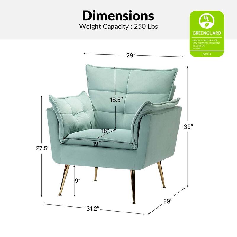 1ida Modern Velvet Tufted Accent Armchair with Gold Metal Legs Set of 2 by HULALA HOME