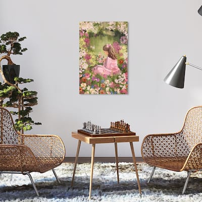 Wynwood Studio Canvas Floral and Botanical Meditative Green and Pastel Pink Traditional Wall Art Canvas Print