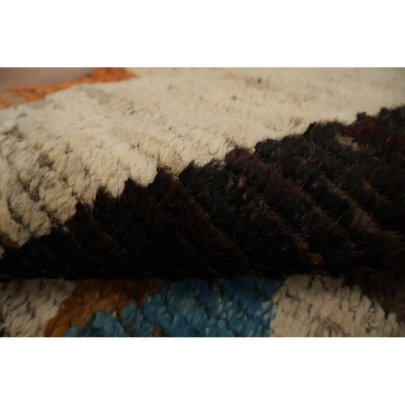 Hand Knotted Oriental 100% Wool Carpet Modern Tribal Multi-Colored Moroccan Area Rug - 9' 7'' X 6' 10''