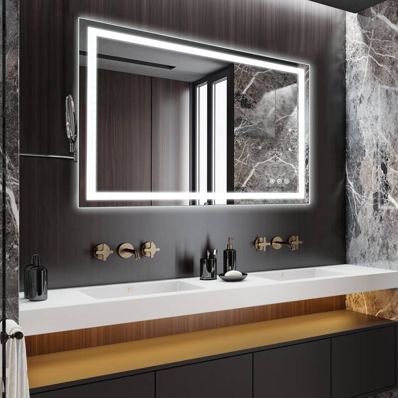 LED Bathroom Mirror with Front and Backlit Lights Anti-Fog