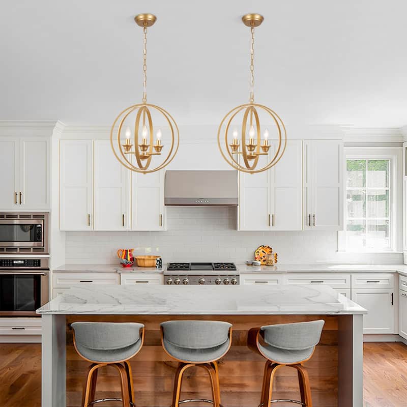 3 - Light Industrial Metal Orb Hanging Chandelier with Adjustable Chain