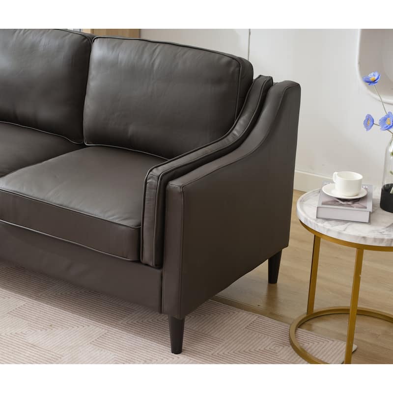 94.5" Genuine Leather L-Shaped Sectional Sofa with Left Chaise Lounge and Modern Design