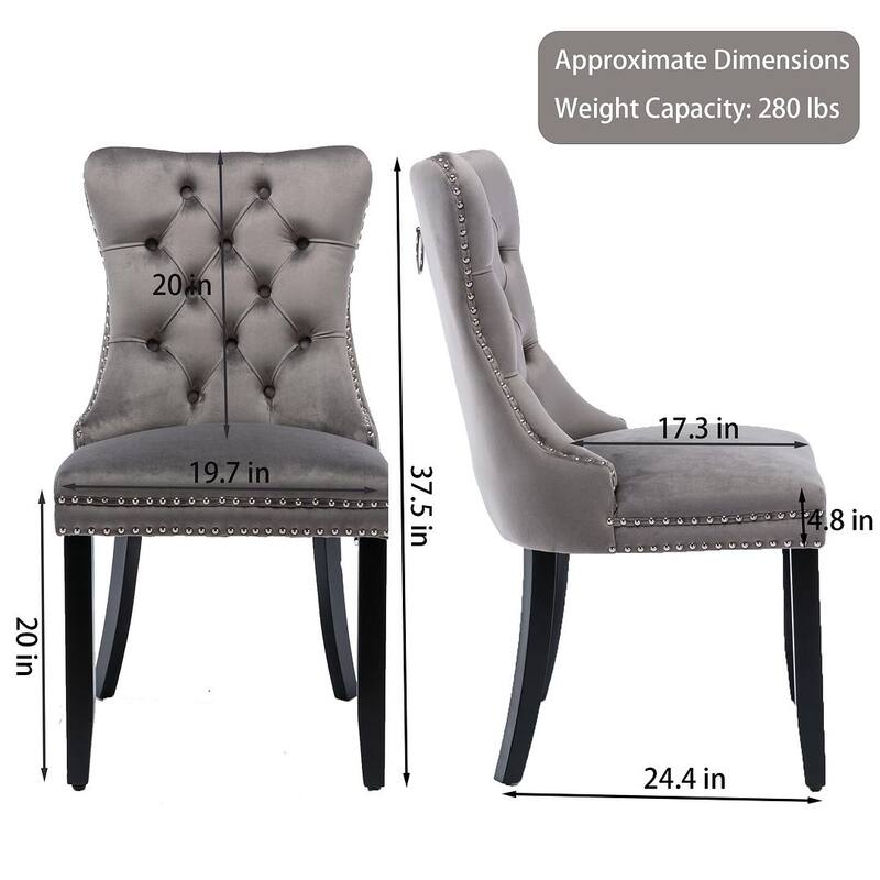 Set of 2 Velvet Dining Chairs,Tufted Solid Wood Armless Chairs Accent Chair with Nailhead Trim and Back Ring Pull