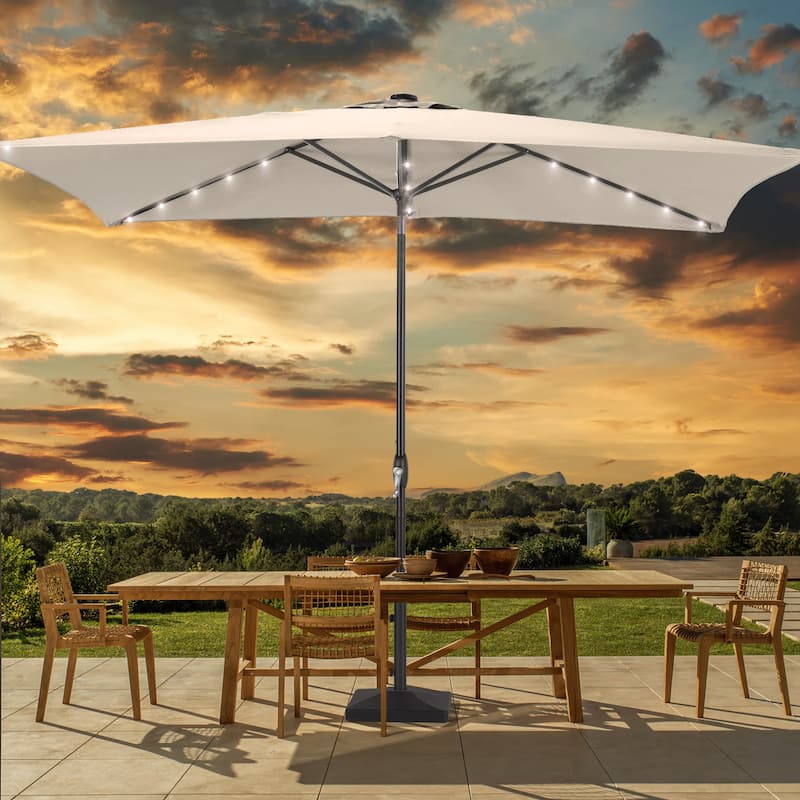 BONOSUKI 6x9FT LED Patio Market Umbrellas Table Umbrella w/Tilt Button - Beige