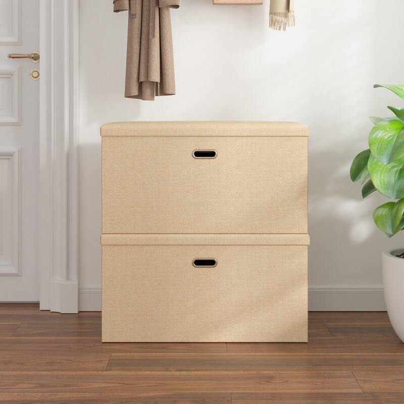 15" Tall Foldable Storage Ottoman Lift-Top Lid & Carry Handle Multi Functional Footrest Shoe Bench Coffee Table for Living Room