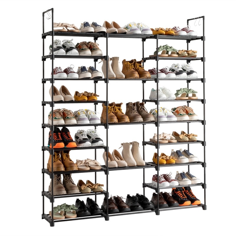 Kayfia 9 Tiers Shoe Rack Shoe Organizer Storage with Non-Woven Fabric Tall Shoe  Shelf Shoe