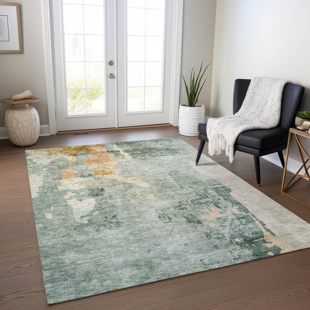 Machine Washable Indoor/ Outdoor Abstract Watercolor Chantille Rug