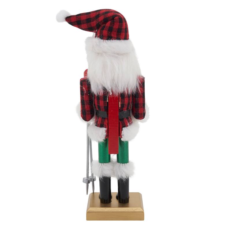 Skier Nutcracker Decoration With Buffalo Plaid Design
