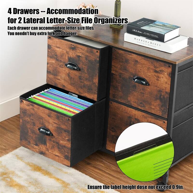 4 Drawers Mobile Fabric Lateral - 17.13"D x 33.46"W x 6.9"H
