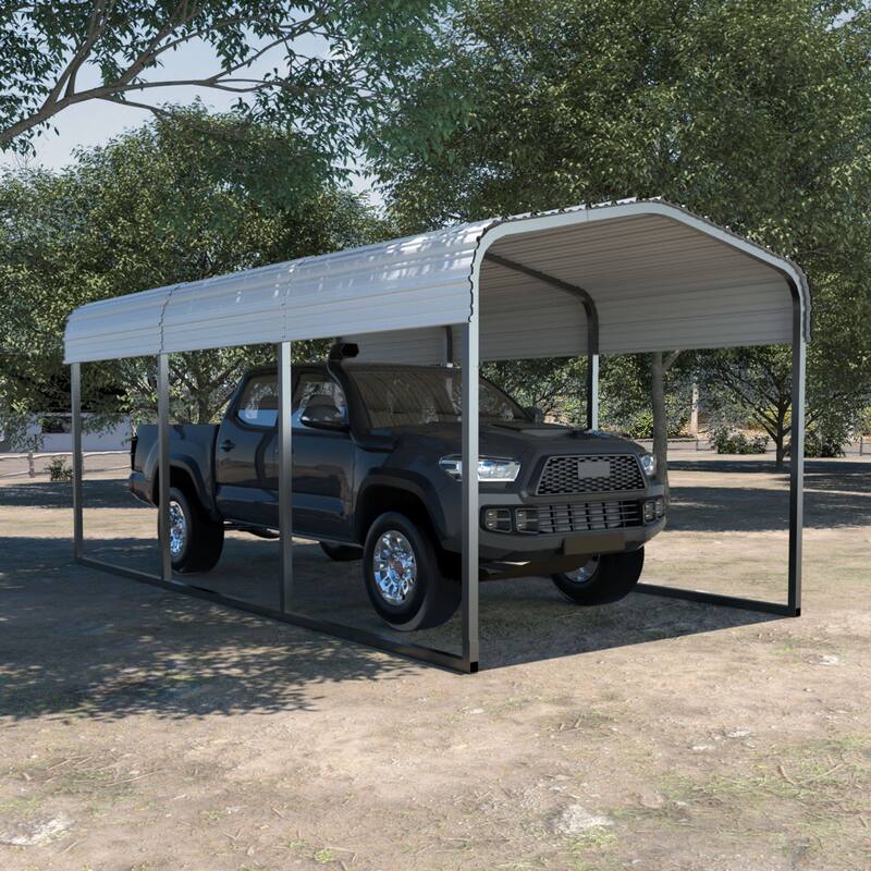 VEIKOUS Metal Carport, Heavy Duty Steel Carport Garage and Shelter, White - 10'×15’