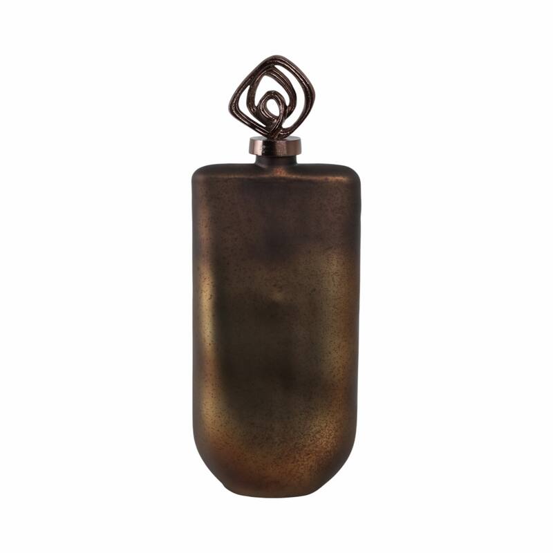 Glass Vase with Aluminum Swirl Top Accent Modern Artistic Design