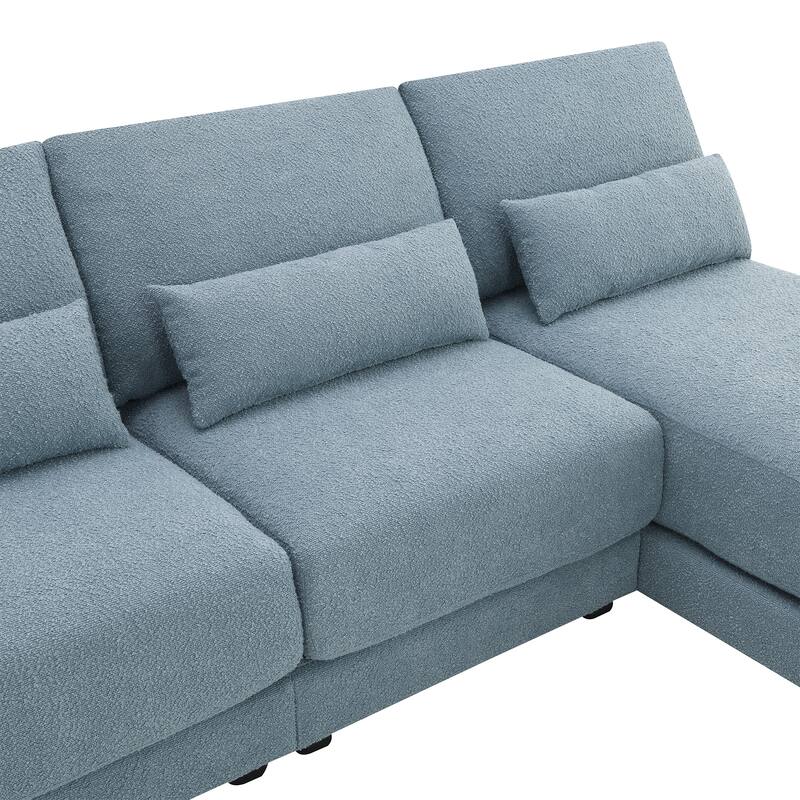 120" Loop Yarn Upholstered Armless L-Shaped Sectional Sofa with 4 Lumbar Pillows and Reversible Chaise