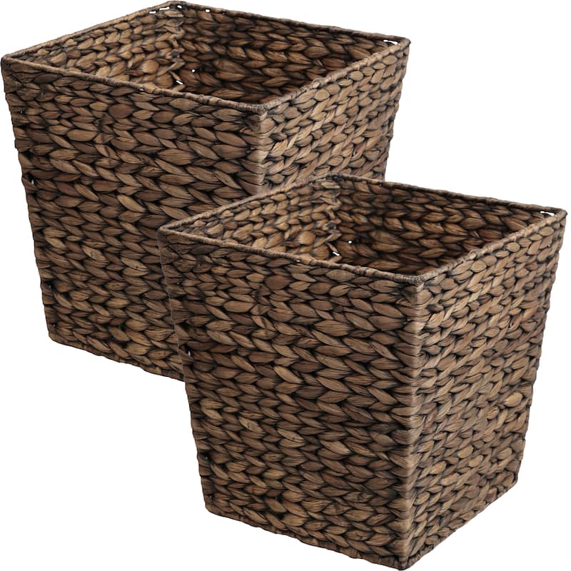 Theo Farmhouse Handwoven Water Hyacinth 4.8-Gallon Tapered Square Wicker Watebasket (Set of 2) - Brown