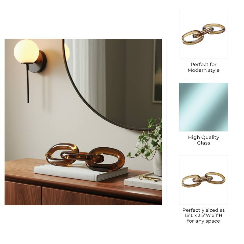 Glass Sculpture Chain Link Figurine for Home Decor - 13" Brown - 13" x 3.5" x 1"