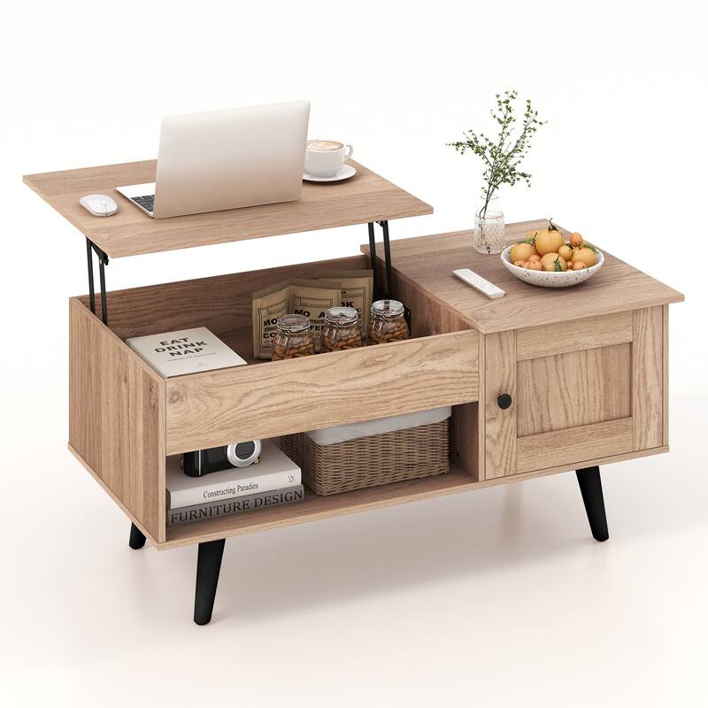 Costway Lift Top Coffee Table with Storage Hidden Compartment Cabinet - See Details - Natural
