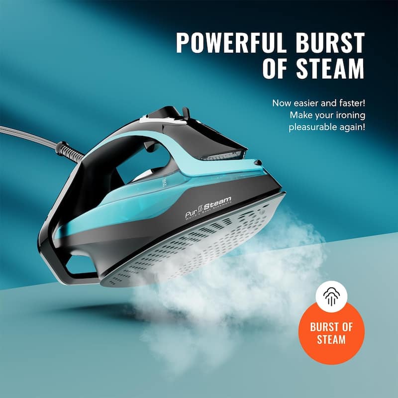 PurSteam SteamTech Elite 1750W Steam Iron, Digital Temp Control & LED Display, Ceramic Soleplate, Self-Clean, Auto Shut-Off