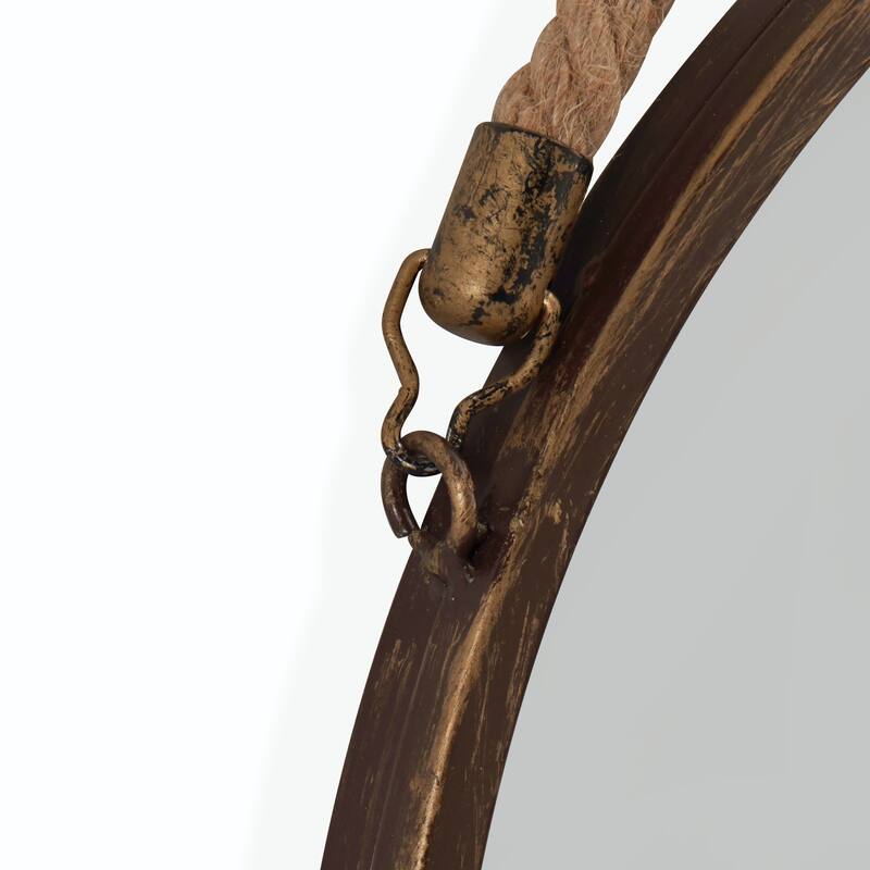 Rustic Style Round Metal Framed Wall Mirror with Rope - 21.25" - Gold