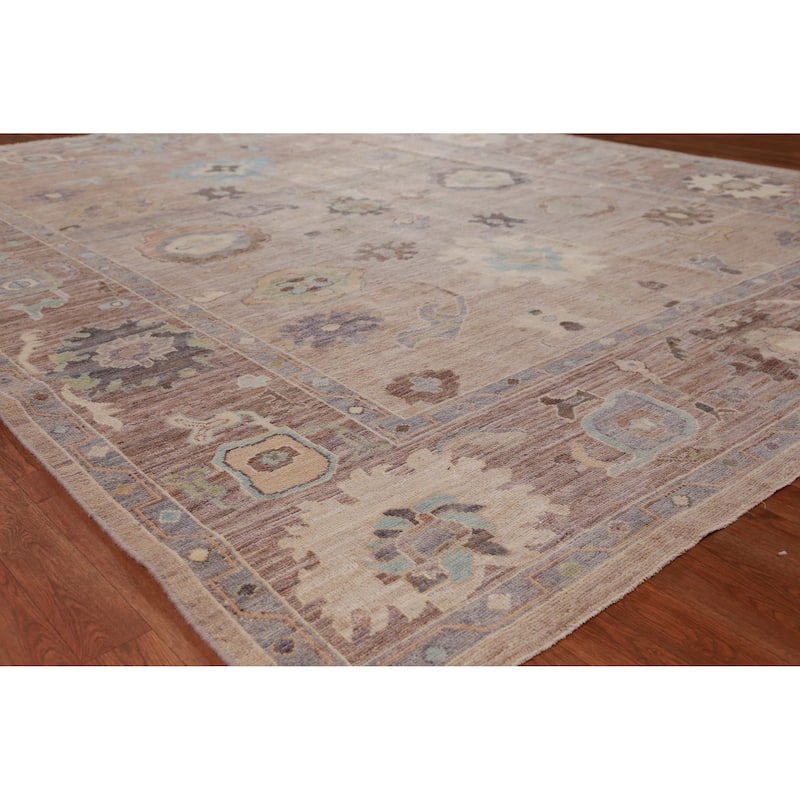 Hand Knotted Oriental 100% Wool Carpet Transitional All-Over Brown Oushak Area Rug - 10' 6'' X 8' 0''