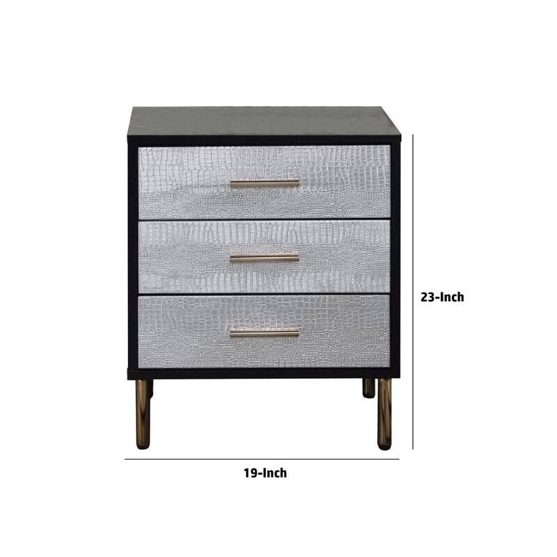 19 Inch Glamorous Style Nightstand, 3 Drawers