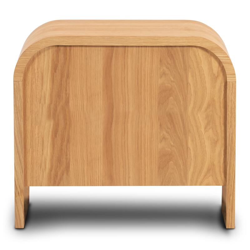 Poly & Bark Cirq Nightstand - Oak with Genuine Leather Pulls on Drawers