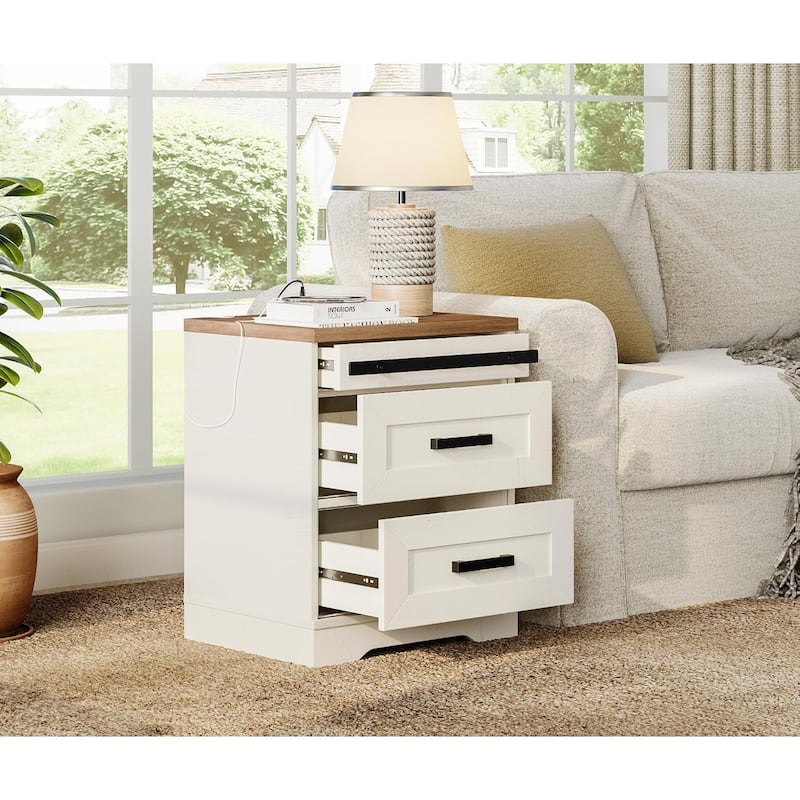 24.3-inch Tall Farmhouse Nightstand Set of 2 with Charging Station