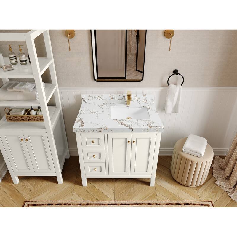 Willow Collections 36 in. W x 22 in. D Nashville Right Offset Sink Bathroom Vanity with Countertop - 2"Viola Gold - Ivory