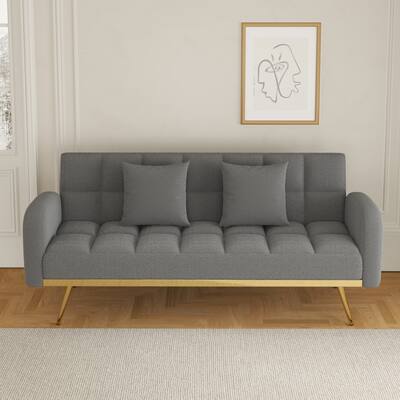 69'' Multifunctional Pull-out Sofa Bed With Adjustable Backrest and 2 Throw Pillows,Multi-scene Use