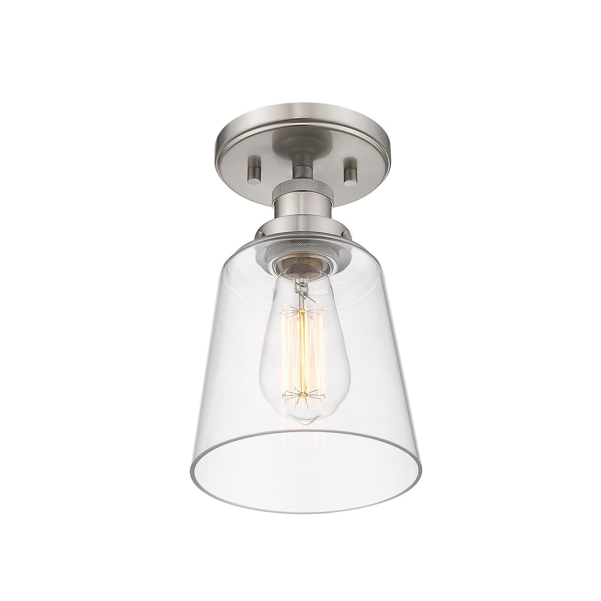 1 Light Mini Bell-Shaped Glass Semi-Flush Light in Nickel - Bed Bath \u0026  Beyond - 35434348, image size:1200x1200