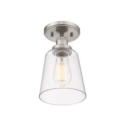 1 Light Mini Bell-Shaped Glass Semi-Flush Light in Nickel