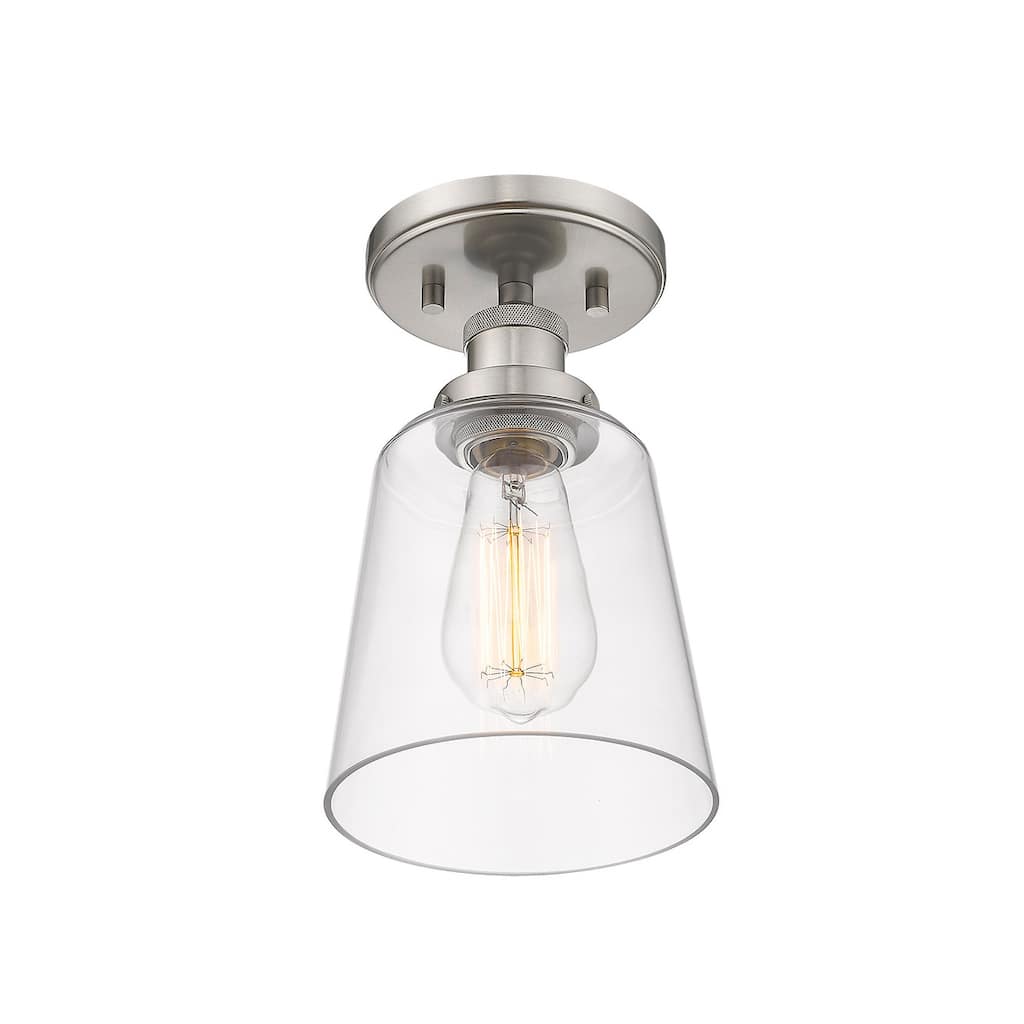 1 Light Mini Bell-Shaped Glass Semi-Flush Light in Nickel