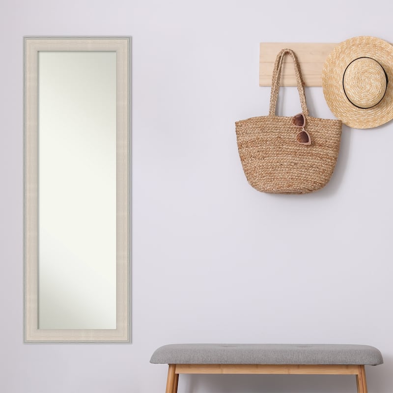 Cottage White Silver Non-Beveled Wood Framed Full-Length On the Door Mirror - Cottage White Silver - Glass Size 14x48