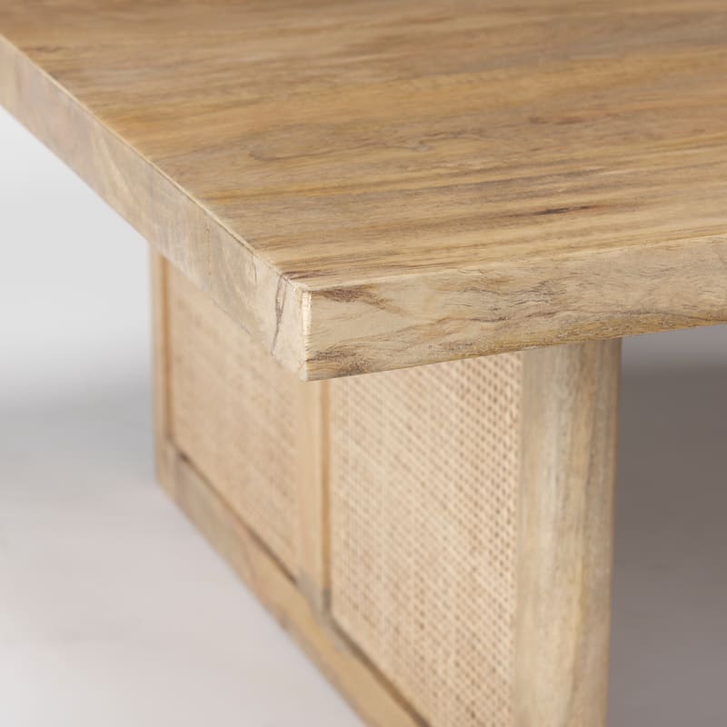 Grier Solid Wood With Cane Accented Base Coffee Table