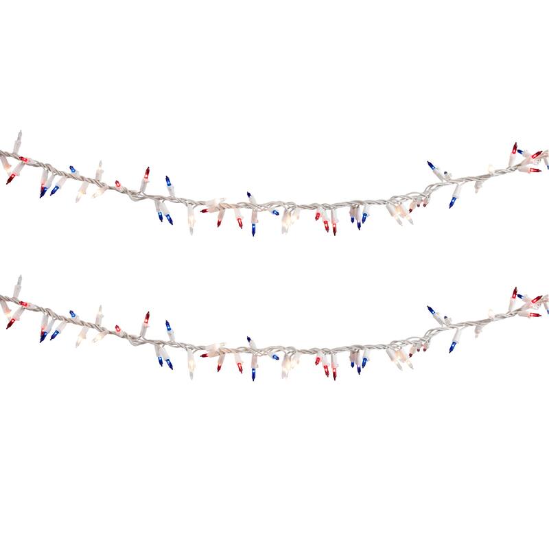 105 Count Red Clear Blue Patriotic Mini Light Garland 5.6' White Wire