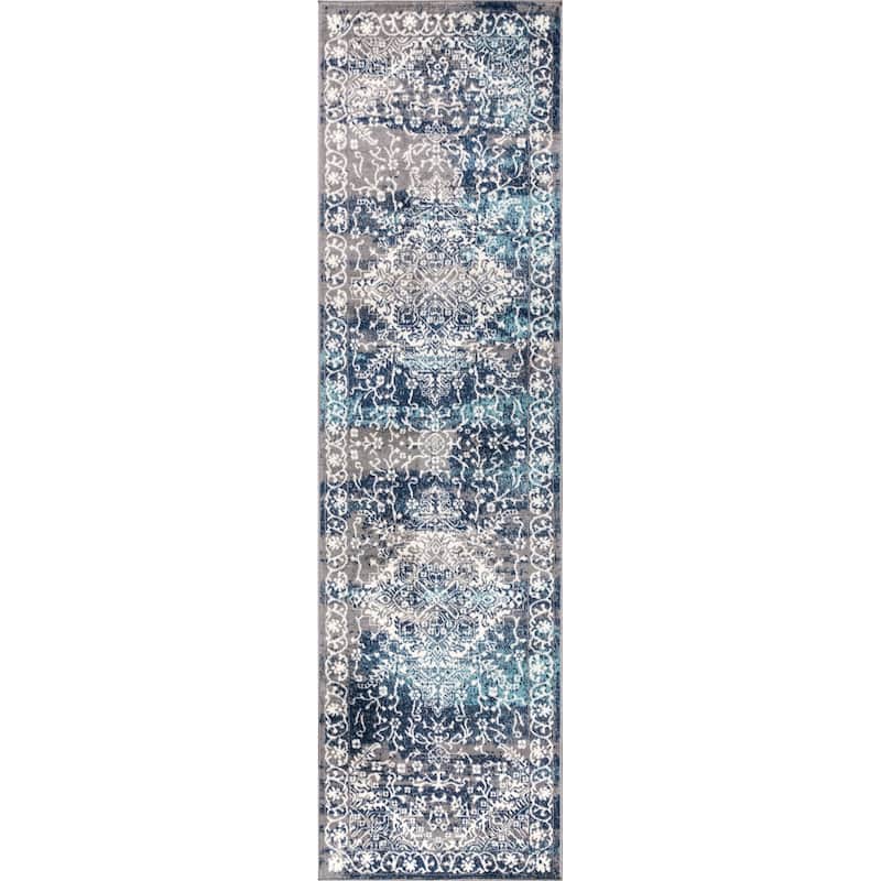 JONATHAN Y Traditional Persian Vintage Medallion Area Rug - 2 X 8 - Navy /Light Grey