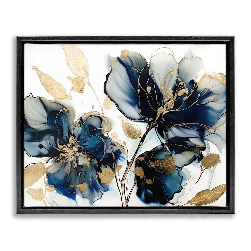 Stupell Blue Modern Flowers Framed Floater Canvas Wall Art Design by LSR Design Studio