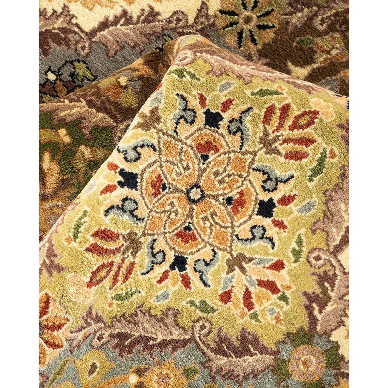 Overton Handknotted Wool Traditional Oriental Yellow Octagon Area Rug - 6' x 9'