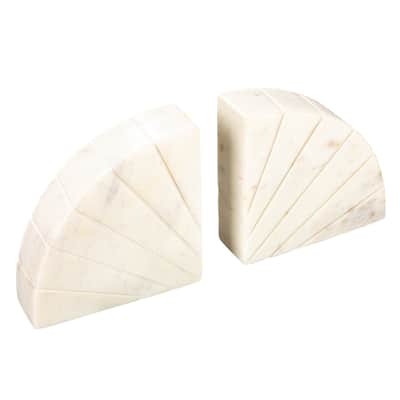 Arched Marble Bookends with Carved Detail - 12.0"L x 2.0"W x 6.0"H