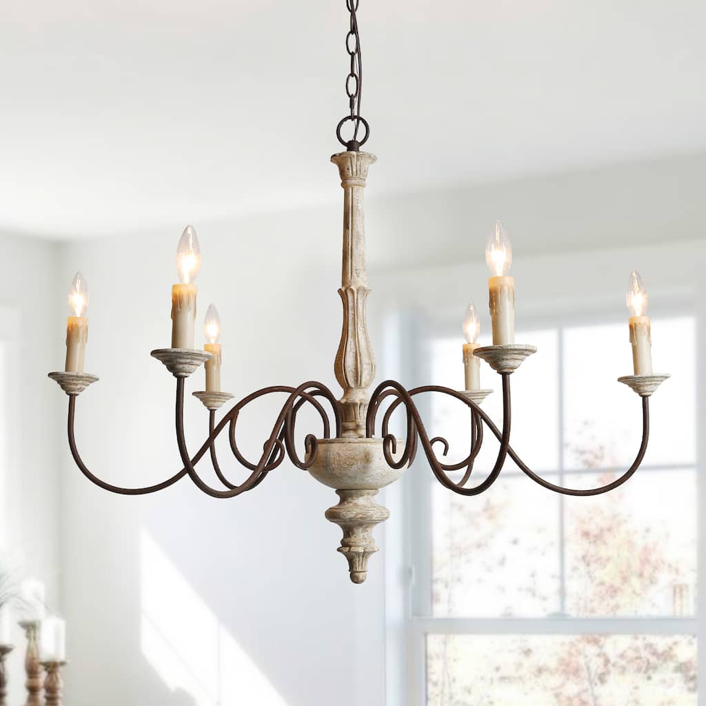 Farmhouse 6-Light Wood Chandelier French Country Classic Light for Dining Room
