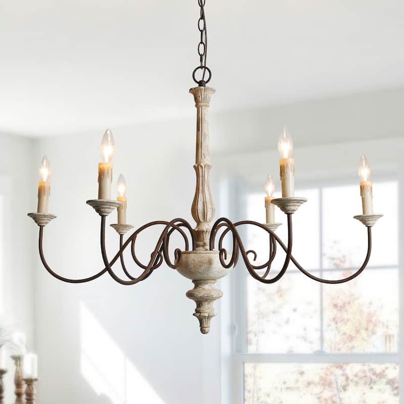 Farmhouse 6-Light Wood Chandelier French Country Classic Light for Dining Room