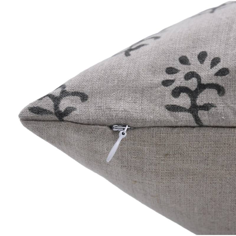 Fabdivine Polka Dots Grey Pure Linen Cushion Cover Soft, 12x20 Inches Handmade Block Print Bedroom or Farmhouse Décor, Shivri