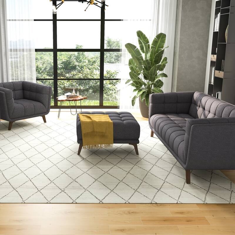 Kameron Mid Century Modern Ottoman Fabric in Dark Gray