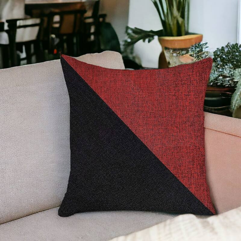 HomeRoots 18" X 18" Red And Black Geometric Zippered Handmade Polyester Throw Pillow Cover