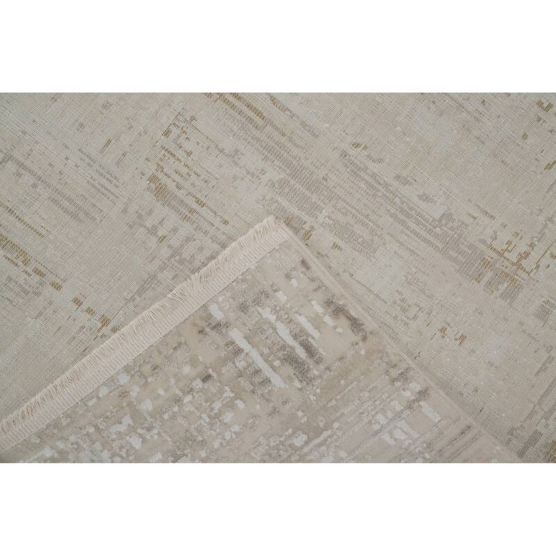 Machine Made Oriental Polyester Carpet Abstract Beige & Ivories Distressed Area Rug - 7' 5'' X 5' 2''