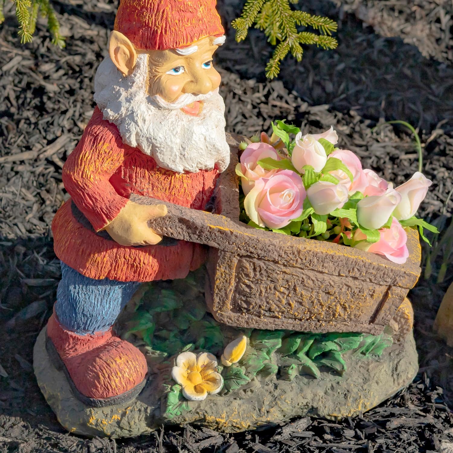 17 Inch Tall Spring Gnome Garden Statue with Wheelbarrow - Bed Bath ...