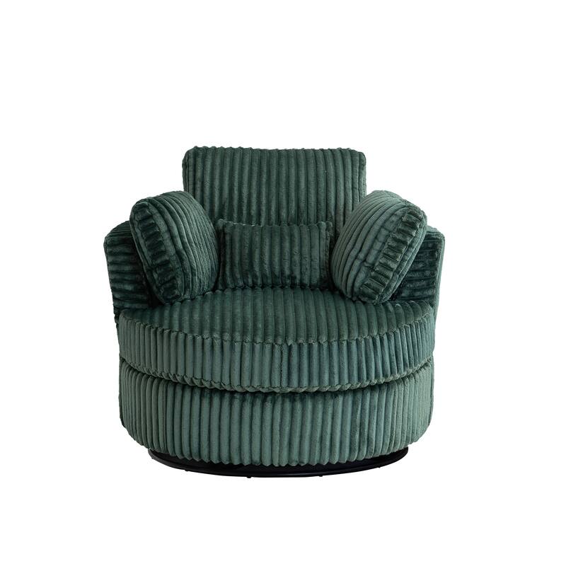 360 Degree Rotation Swivel Chair Corduroy Barrel Chair for Living Room with Pillows