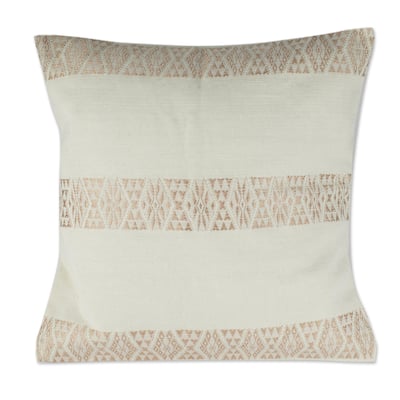Novica Handmade Mountains And Valleys In Ecru Cotton Cushion Cover