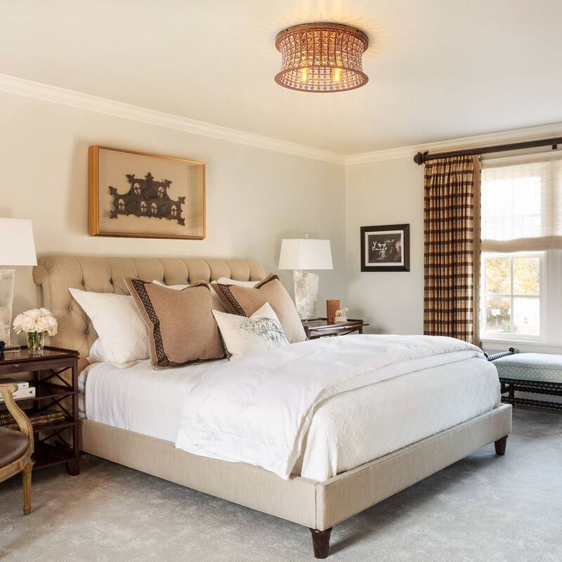 4-Light Glam Distressed Copper Crystal Flush Mount Ceiling Light - 15.75