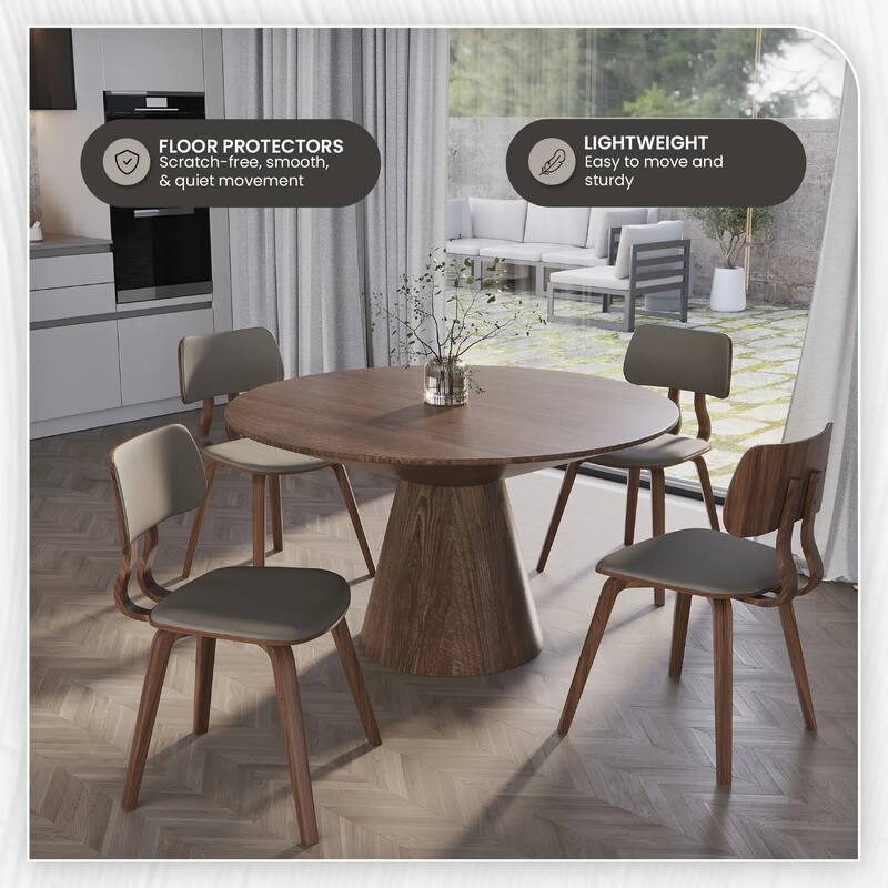 Clivo Leather Dining Chair with Open-Back and Poplar Wood Legs for Kitchen or Dining Room Set of 2