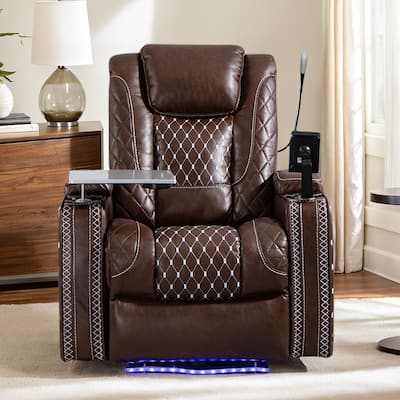 Zero Gravity Power Recliner, PU Recliner with Cup Holder/ Laptop Table /Phone Holder/ Light/ LED